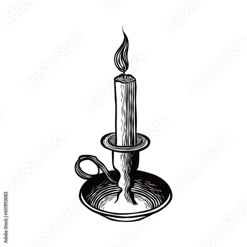 black and white vintage style candle vector illustration