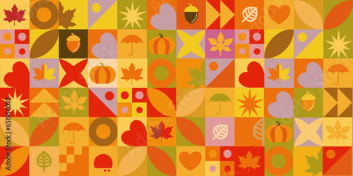 Autumn bauhaus background, autumn pattern. Bauhaus pattern with autumn and Thanksgiving harves