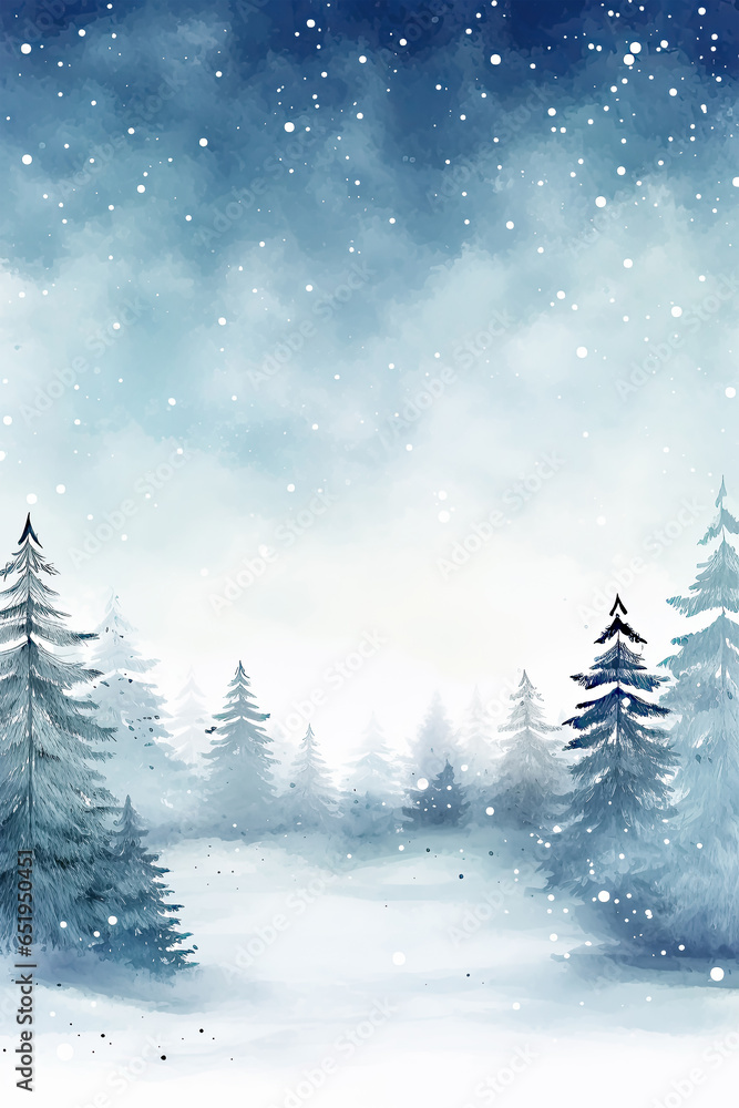 Watercolor Winter Landscape Digital Papers, Blue Winter Scenes Background, Snowy Landscape Papers, Printable Winter Forest Landscape Papers