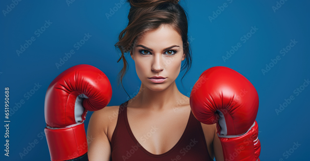 young woman wearing boxing,She fights for fitness. A beautiful young woman wearing boxing gloves.