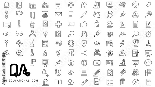 100 thin school, college, and educational icons