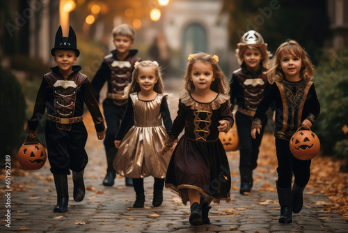little kids in costume celebrating halloween together