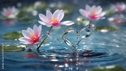 A flower in the lake with water heart