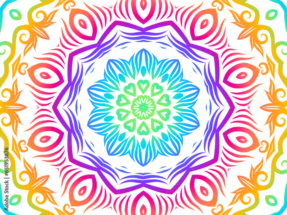 Beautiful colourful caleidoscope gradient flower line art pattern