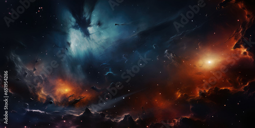 Nebula, starry space on horizon. © visoot