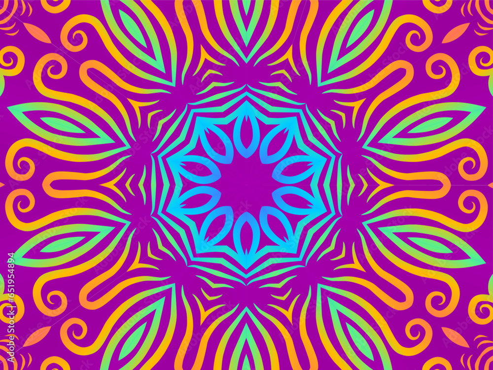 Beautiful colourful caleidoscope gradient flower line art pattern