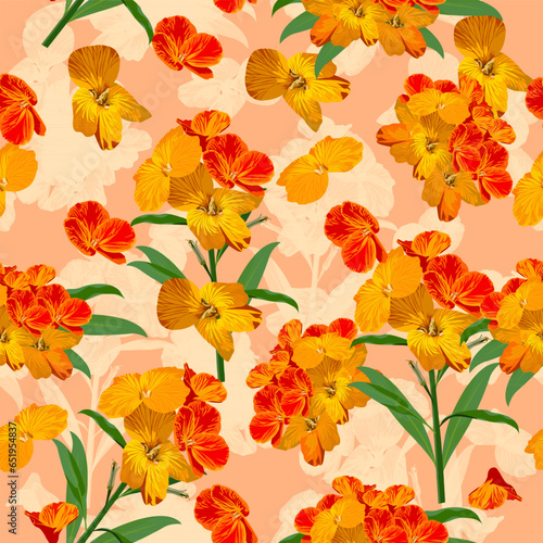 A seamless pattern of colorful wallflowers. vector illustration. flower background. photo