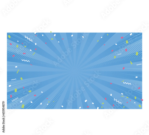紙吹雪が舞うシンプルなブルーの集中線背景イラスト素材