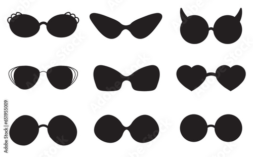 Glasses black silhouette eye fashion accessory isolated set. Vector graphic design illustration