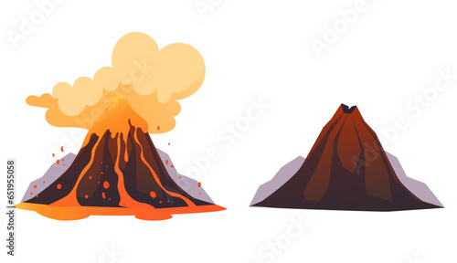 Active and inactive volcano concept. Vector flat graphic design illustration