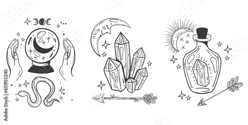 Сelestial boho esoteric moon astrology concept. Vector flat graphic design illustration 