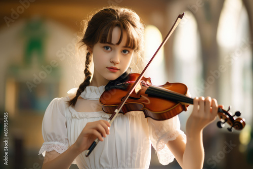 a beautiful girl playing violin