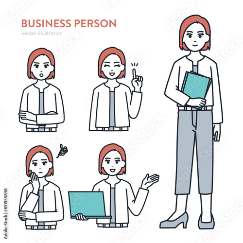 中堅女性会社員のさまざまなポーズセットベクターイラスト素材