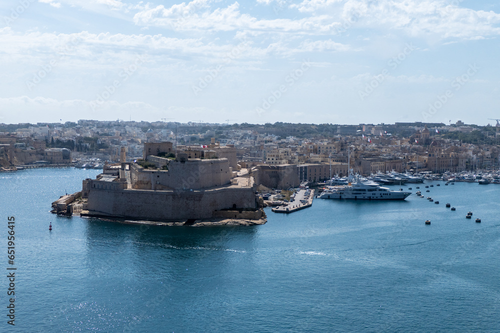 Valletta, Malta, May 1, 2023, Fort Saint Angel seen from Upper Barakka Public Gardens Valletta, Malta, May 1, 2023, Fort Saint Angel seen from Upper Barakka Public Gardens