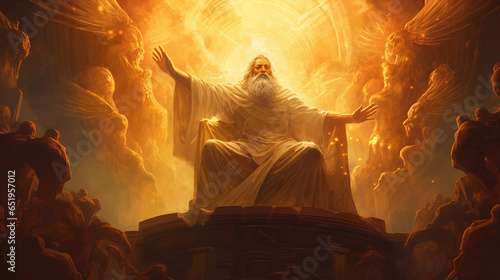 Powerful god in golden light. Loving heavenly father. Concept of higher power.