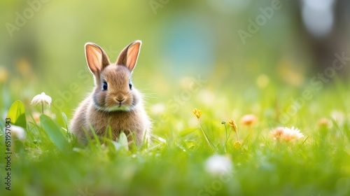 Fototapeta Naklejka Na Ścianę i Meble -  Rabbit in the grass, concept of spring and Easter