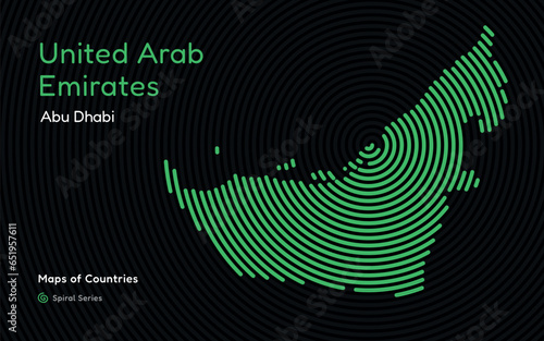 Creative map of United Arab Emirates. Political map.  Abu Dhabi. Capital. World Countries vector maps series. White Spiral series