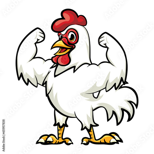 the mighty white rooster mascot while showing his mighty arms © mickyRAWjecky