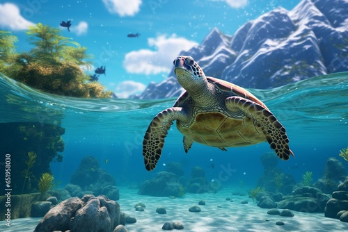 turtle swimming, Generative AI © ARNALDO
