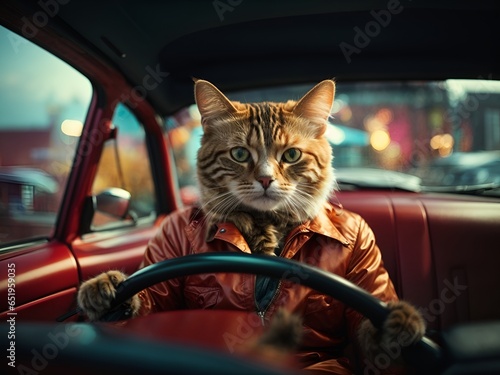Cat driving a car © Meeza