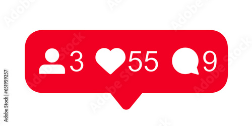 Social media notification functional icons follower, like, love, comment, stories user button sign in speech bubble, post reactions collection – stock vector