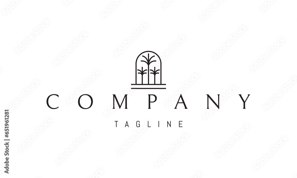 Fototapeta premium A vector logo with an abstract image of three palm trees under an arch.