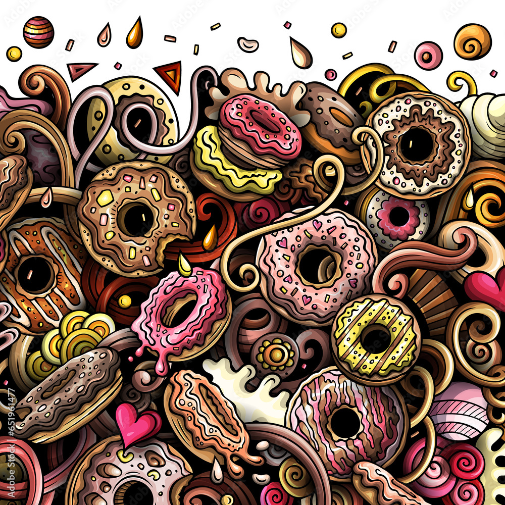 Donuts detailed cartoon border illustration