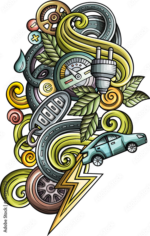 Electric cars detailed cartoon illustration