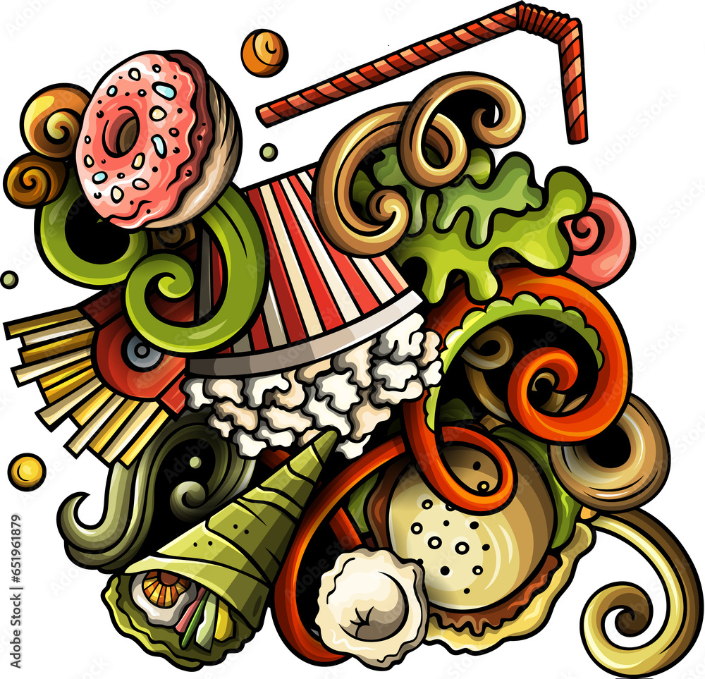 Fastfood detailed cartoon illustration