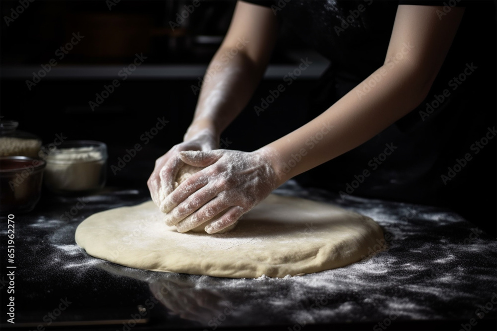 Woman's hands making cake dough