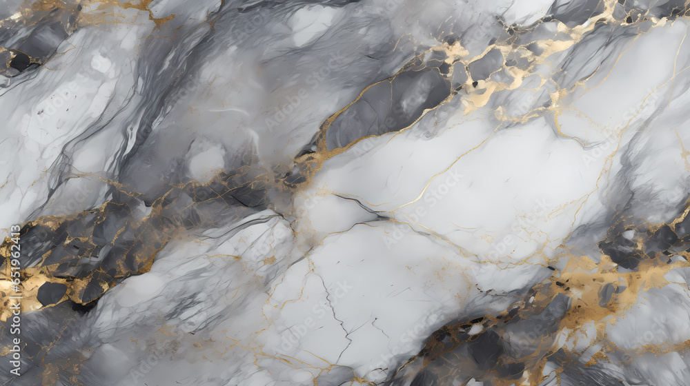 Abstract light gray marble texture with golden lines on glossy surface for background or wallpaper presentation. Aspect ratio 16:9