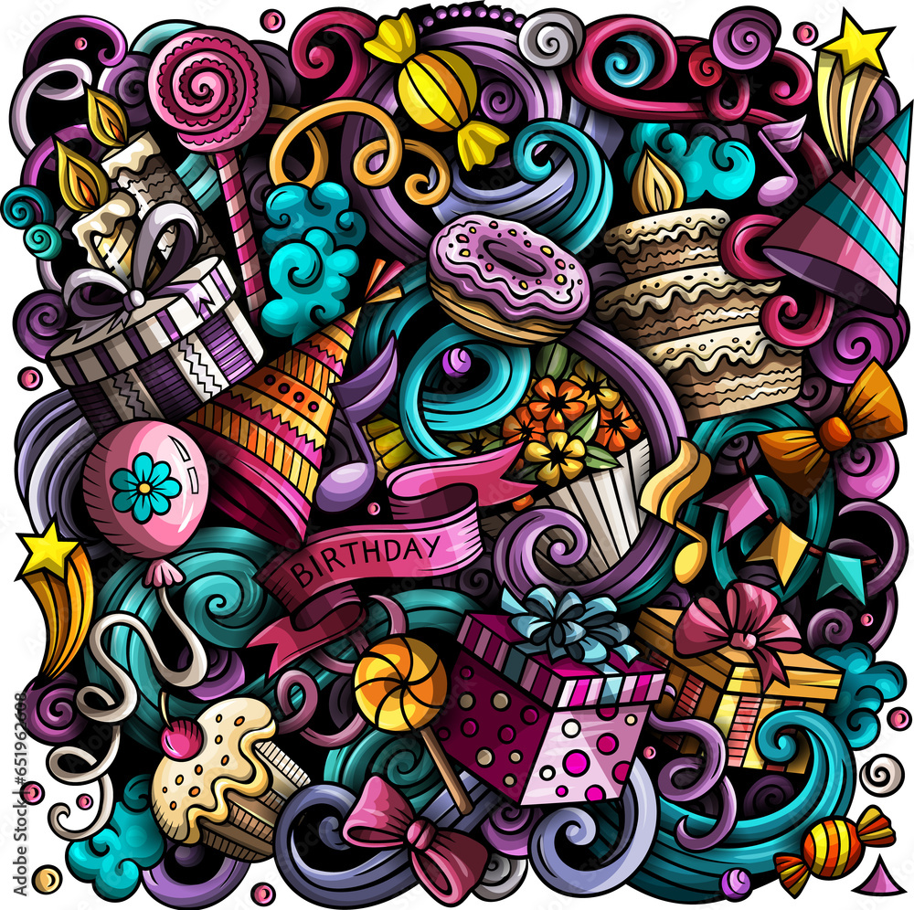 Happy Birthday detailed cartoon illustration Happy Birthday detailed cartoon illustration