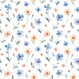 Watercolor summer floral pattern isolated on white background.