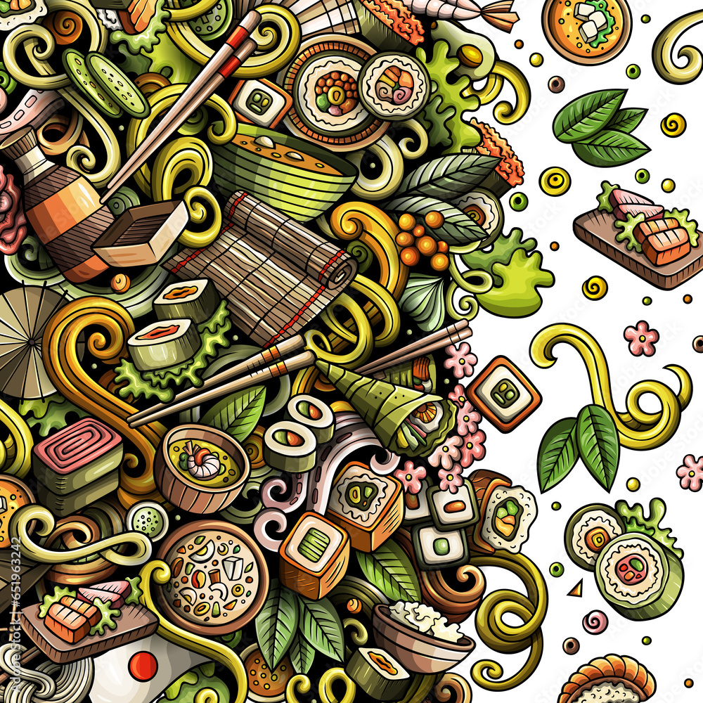 Japanese cuisine detailed cartoon border illustration