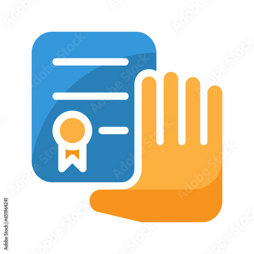 Illustration icon of hand reach for certificate, get certificate, take certificate.