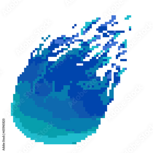 blue flaming fire ball pixel illustration