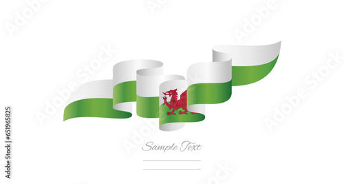 Wales red white green wavy flag ribbon concept design template. Premium Welsh flag vector illustration design on isolated white background