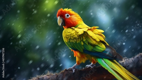 Bird Yellow Parrot With Green Wings And Red Head Ultra.Generative AI © sudipdesign