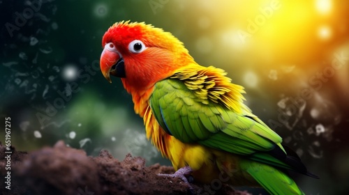 Bird Yellow Parrot With Green Wings And Red Head Ultra.Generative AI