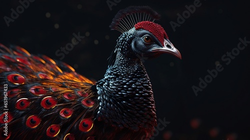 black red peacock 3d scan detailed houdini render real.Generative AI