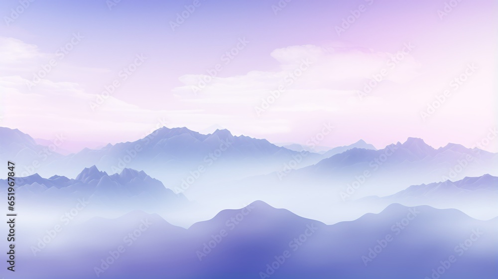 Foggy morning light purple pastel gradient dreamy mountain atmosphere pc desktop wallpaper background, ai generated	
