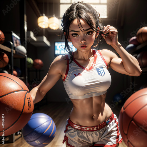 Sports girl catching the ball, clothing  photo