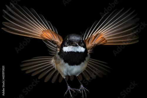 New Zealand Fantail Bird on a black background