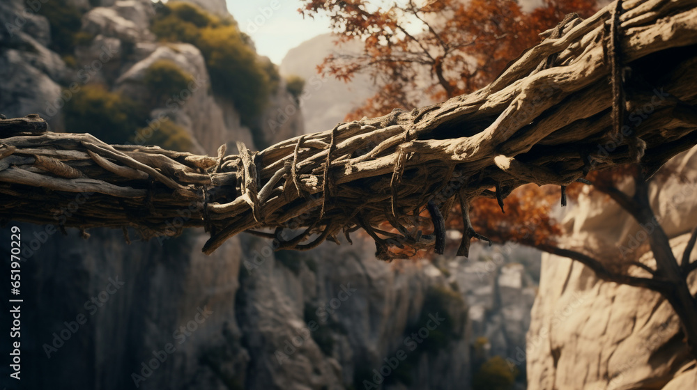 suspension bridge road between high cliffs, with generative ai suspension bridge road between high cliffs, with generative ai