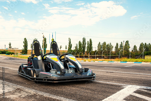 twin racing kart for two people on a race track