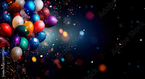Foto Air balloons and confetti new year's eve celebration or birthday party backgroun