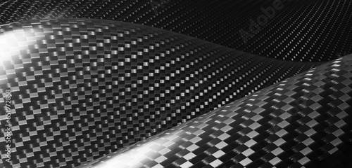 Fotografía Kevlar surface CARBON FIBER HYBRID striped fabric background Wavy pattern 3D ill