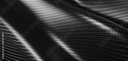 Billede på lærred Kevlar surface CARBON FIBER HYBRID striped fabric background Wavy pattern 3D ill
