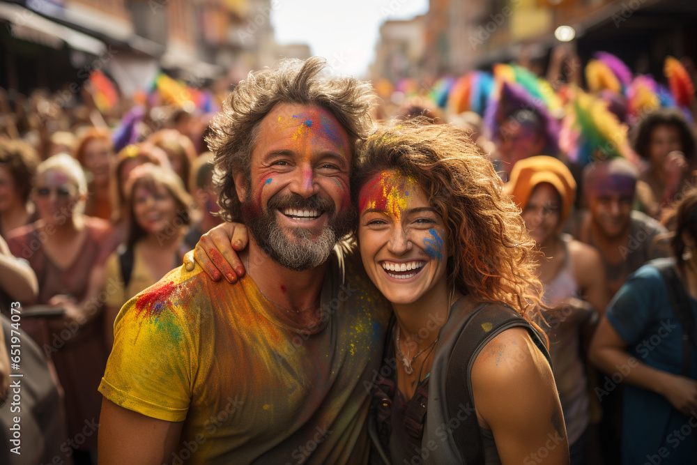 A couple have fun at an outdoor color party