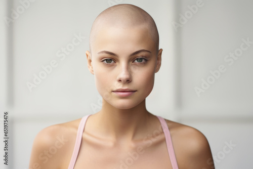 Obraz na plátně A woman with a shaved head, cancer